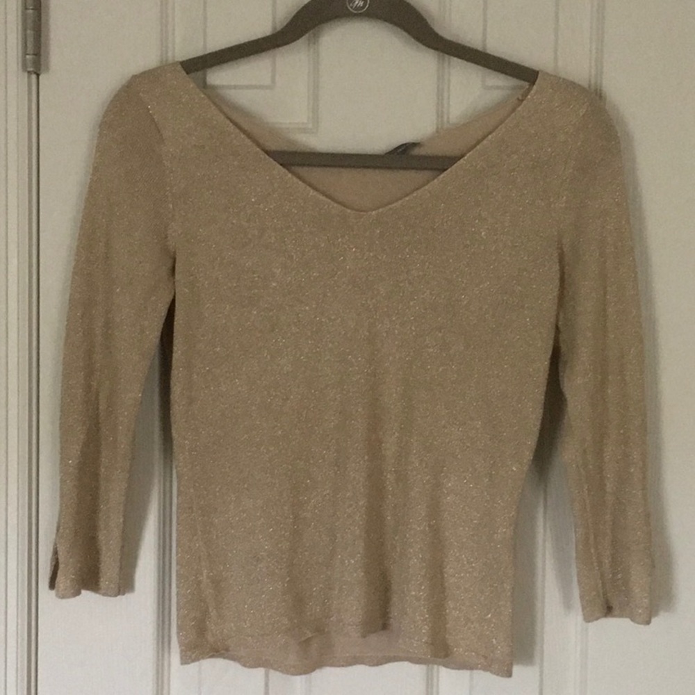Ann Taylor 3/4 sleeve gold shimmer knit top